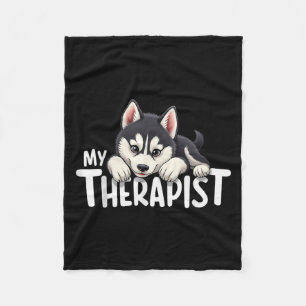 Lustiger Welpe Mein Therapeut Siberian Husky Hund  Fleecedecke