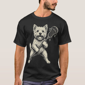 Lustiger Westie-Hund spielt Lacrosse-Sport Vintage T-Shirt