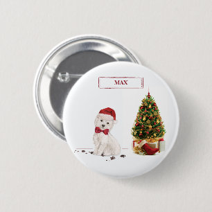 Lustiger Westie-Weihnachtshund mit Baum Button