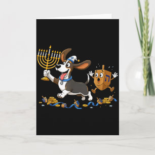 Lustiger Wetthund Dreidel Menora Hanukkah Kinder F Karte