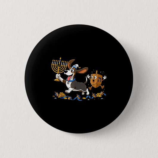 Lustiger Wetthund Dreidel Menorah Chanukka Kinder Button (Vorderseite)