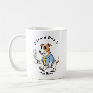 Lustiger Whippet-Hund im Geschäftsanzug Kaffee Kaffeetasse