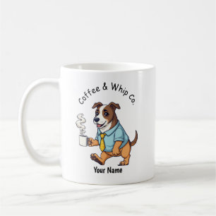 Lustiger Whippet-Hund im Geschäftsanzug Kaffee Kaffeetasse