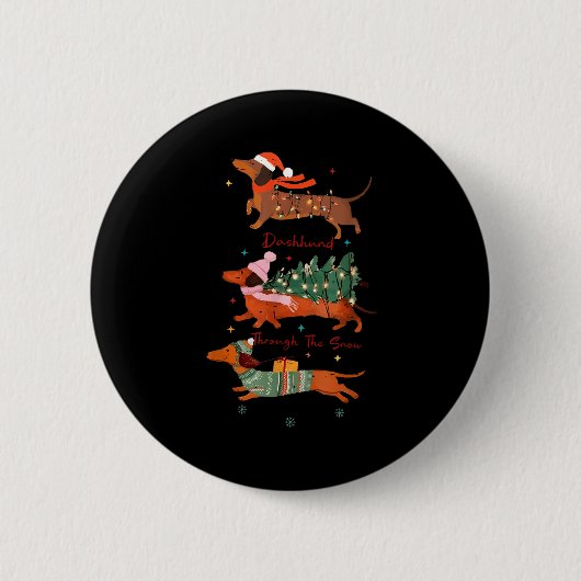 Lustiger Wiener Hund Dackel Durch Den Schnee Fröhl Button (Vorderseite)