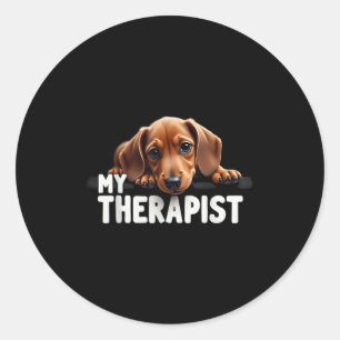 Lustiger Wiener Welpe Mein Therapeut Dachshund Hun Runder Aufkleber