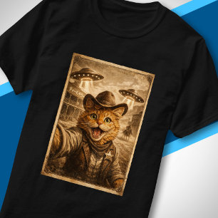 Lustiger Wilder Westen Cowboy-Katze Alien Vintage  T-Shirt