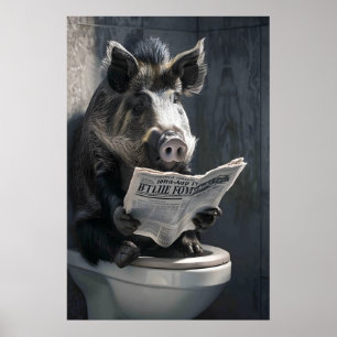 Lustiger Wildschwein-Badezimmerdruck, Zeitung Toil Poster