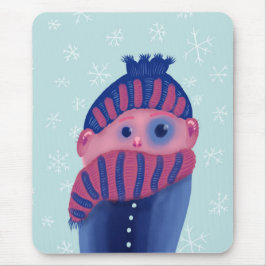 Lustiger Wintercharakter mit Hut und Schal Mousepad