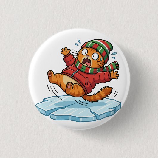 Lustiger Winterkatze-Rutschbutton Button (Vorderseite)