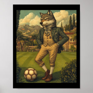 Lustiger Wolf spielt Fußball Grafik Seltsamer Wolf Poster
