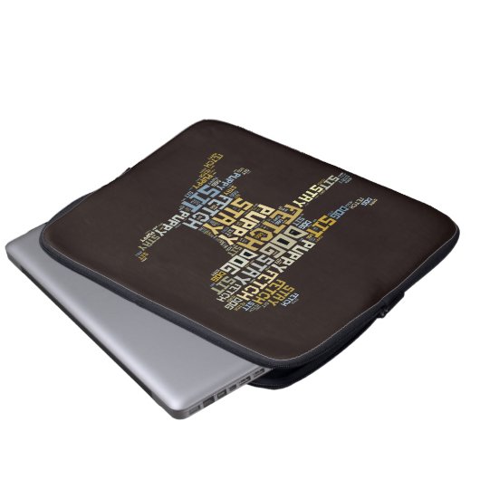 Lustiger Wort-Wolken-Hund sitzen bleibe Laptopschutzhülle (Vorne Knopf)