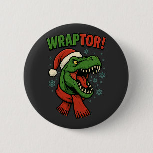 Lustiger Wraptor T-Rex Dinosaur Weihnachtswitz Button