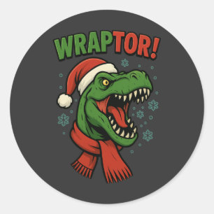 Lustiger Wraptor T-Rex Dinosaur Weihnachtswitz Runder Aufkleber