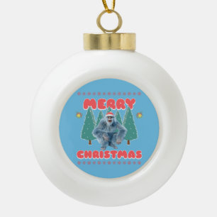 Lustiger Yeti - Frohe Weihnachten Keramik Kugel-Ornament