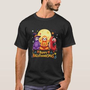 Lustiger Yoga Faultier Happy Hallothanksmas Faulti T-Shirt