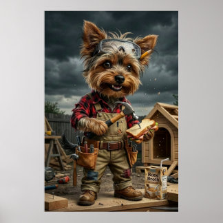 Lustiger Yorkie-Bauarbeiter-Poster – Spielerei Poster