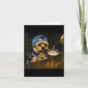 Lustiger Yorkie trinkt Bier Niedlicher Hund Meme H Karte