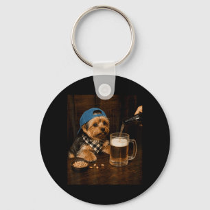 Lustiger Yorkshire-Terrier trinkt Bier Meme Kunst Schlüsselanhänger