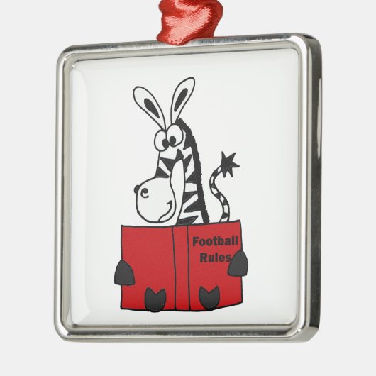 Lustiger Zebra-Lesefußball ordnet Buch an Silbernes Ornament (Links)