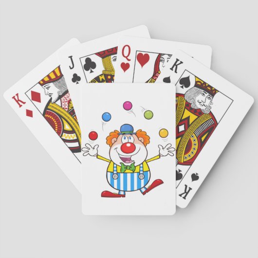 Lustiger Zirkusclown jongliert Bälle Spielkarten (Rückseite)