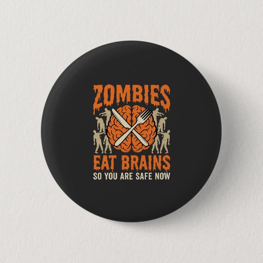 Lustiger Zombie isst Gehirne Halloween-Vektordesig Button (Vorderseite)