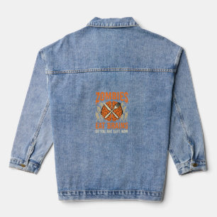 Lustiger Zombie isst Gehirne Halloween-Vektordesig Jeansjacke