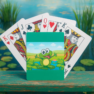 Lustiger zwinkerender Frosch auf Seerosenteich Spielkarten