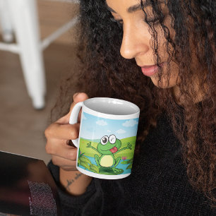 Lustiger zwinkernden Frosch auf Seerosenblatt Teic Kaffeetasse