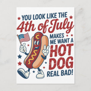 Lustiges 4. Juli Hot Dog Amerika Jubiläum Feiertagspostkarte