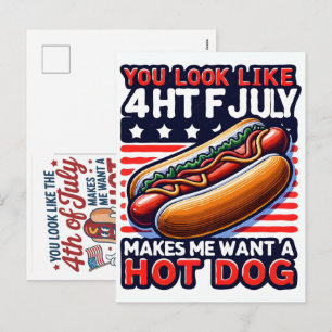 Lustiges 4. Juli Hot Dog Amerika Jubiläum Feiertagspostkarte