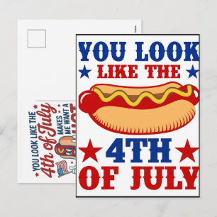 Lustiges 4. Juli Hot Dog Amerika Jubiläum Feiertagspostkarte