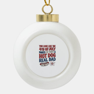 Lustiges 4. Juli Hot Dog patriotisches Shirt-Desig Keramik Kugel-Ornament