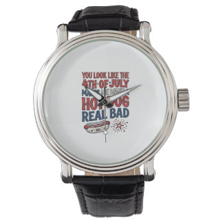 Lustiges 4. Juli Hot Dog patriotisches Shirtsdesig Armbanduhr