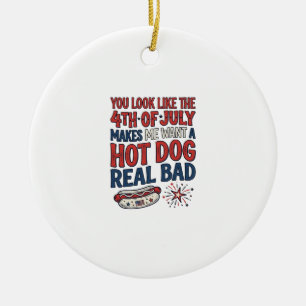 Lustiges 4. Juli Hot Dog patriotisches Shirtsdesig Keramik Ornament