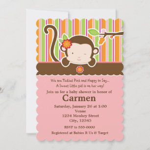 Lustiges Affe Mädchen Baby Shower Einladung