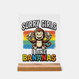 Lustiges Affen-Banane-Vintage-Stickerei-Shirt-Desi Acrylschild