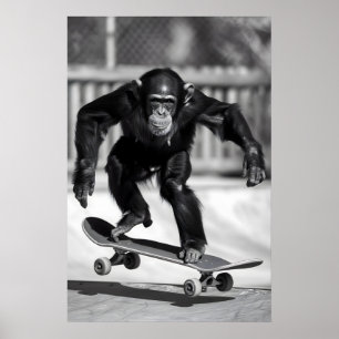 Lustiges Affen-Skateboarding-Foto AI Tierwand Poster