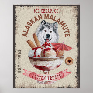 Lustiges Alaskan Malamute Eiscreme-Hund Poster