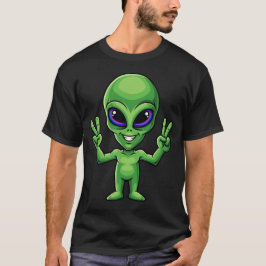Lustiges Alien-Friedenssymbol Lächeln Humor Süßes T-Shirt