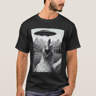 Lustiges Alien UFO Hühner Entführung Selfie T-Shirt