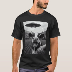 Lustiges Alien UFO Kuh Entführung Selfie T-Shirt