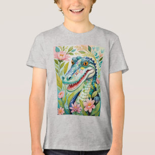 Lustiges Alligator-Blumenmosaik Tri-Blend Shirt