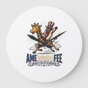 Lustiges Amerigiraffee patriotisches Giraffe Hot D Große Wanduhr