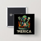 Lustiges Amerika Alien BBQ Grillen Patriotisch Ret Button (Vorne & Hinten)
