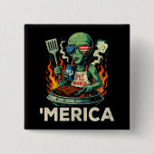 Lustiges Amerika Alien BBQ Grillen Patriotisch Ret Button (Vorderseite)