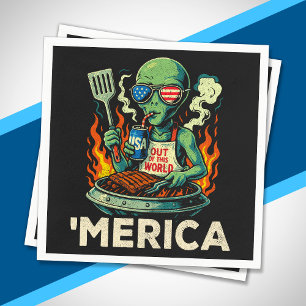 Lustiges Amerika Alien BBQ Grillen Patriotisch Ret Serviette