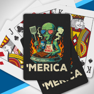 Lustiges Amerika Alien BBQ Grillen Patriotisch Ret Spielkarten