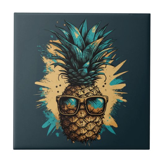 Lustiges Ananas Obst Fliese (Vorderseite)
