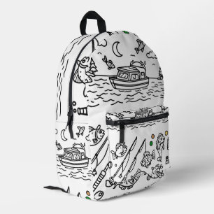 Lustiges Angelabenteuer Doodle-Kunst Bedruckter Rucksack