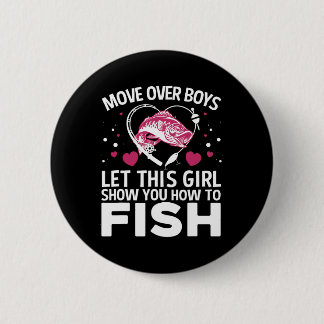 Lustiges Angeldesign für Mädchen Frauen Angler Fis Button